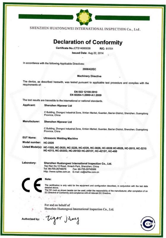 CE of Ultrasonic Welding Machines